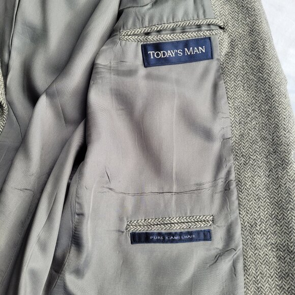 Today's Man Camel Hair Sports Coat Blazer Herringbone 2 Button Lined Pockets - Picture 8 of 16
